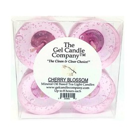 4 Pack of Cherry Blossom Scented Gel Candle Mineral Oil Based Tea Lights Poured in USA by The Gel Candle CompanyTM - up to 8 Hours Each