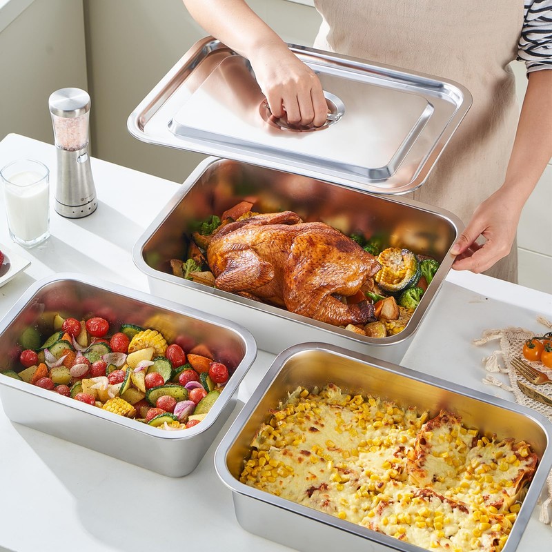 4-Piece 4 Inch Extra Deep Lasagna Pan with Lid, 11x14.2-Inch