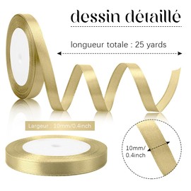 10mm Champagne Gold Ribbon Christmas Tree Ribbon Craft Ribbon Thin Ribbon for Crafting Christmas Ribbon for Cakes 23m Gold Polyester Double Sided Satin Ribbon for Engagement Party, Hen Party, Easter