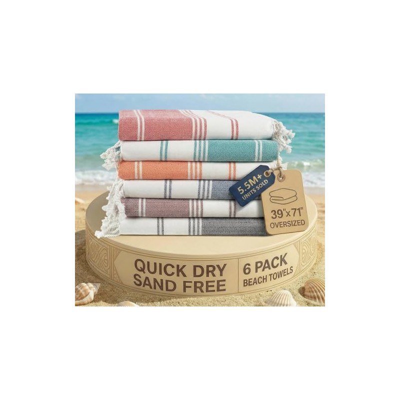 Lane Linen 6-Pack Oversized Quick-Dry Beach Towels