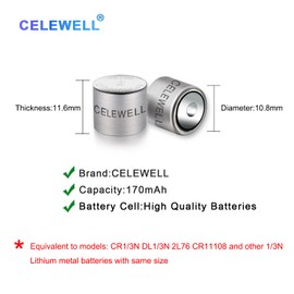 CELEWELL 6 Pack DL1/3N CR1/3N 3V Lithium Battery 170mAh【7-Year Warranty】