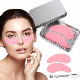 Heclia Under Eye Patches 3 Pairs Reusable Silicone Eye Masks with Metal Eyes Cream Applicator Silicone Pink Eyes & Face Mask for Fine Lines & Dark Circles Pair with Serum Storage Tin Included