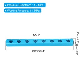 PATIKIL 8 Way 11 Port Air Manifold, G1/4 Inch Aluminum Air Hose Inline Manifold Block Splitter Pneumatic Air Hose Fitting, Blue