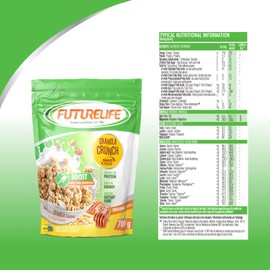 FUTURELIFE Smart Food Crunch Granola | 700g/24.7oz | 7g Protein | High Energy | Contains Probiotics | Rolled Oats | High In Dietary Fiber | (Honey, 4)