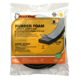 Frost King P Self-Stick Rubber Foam Weatherseal, 1" W, 5/16" T, 10 ft L, Black