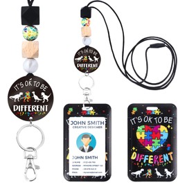 Autism Id Badge Holder with Lanyard - Cosmisun Autism Awareness Badge Reel and Card Holder Keychain Rainbow Puzzle Lanyards for ID Badges Teacher Nurse Nursing Student Work Teacher Gifts