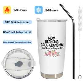 BEHIFL Tumbler Mothers Day Best Gifts For Grandmother Mom Grandma Great Grandma Travel Coffee Cup Stainless Steel Tumblers With Lid and Straw 20oz