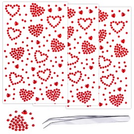 3 Sheets Rhinestone Sticker Self Adhesive Rhinestones Gems for Face Eyes Makeup Hair Body Stick on Rhinestones Stickers for Valentine Festival Decal Decor(Red)