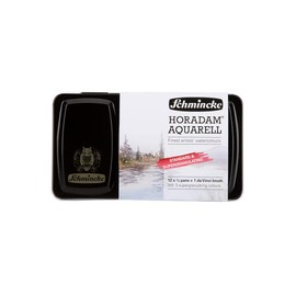 Schmincke - HORADAM® AQUARELL 12 Half Pans - Standard and Super Granulating Colors - and da Vinci Brush, 74630097, Metal Box, Painting Set, 12 x 1/2 Pans