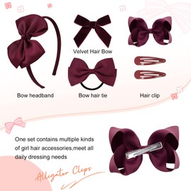 DEEKA Burgundy Uniform Hair Accessories Set, 15 Pieces - Hair Bows, Hair Clips, Headband, Hair Ties for Little Girls - School, Parties, Birthdays, Festive Celebrations