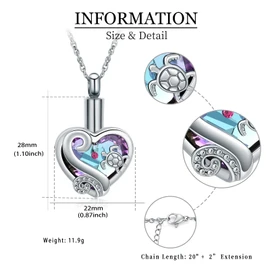 Imrsanl Sea Turtle Cremation Jewelry for Ashes Heart Urn Necklaces Keepsake Memorial Urns Pendant Jewellery for Pets/Human, Stainless Steel, stainless steel