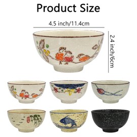 yaenoei 6 Pack Retro Ceramic Bowls, Hand-painted 4.5 Inch Japanese Style Serving Bowls for Cereal, Salad, Dessert, Ice Cream, Noodles, Dishwasher and Microwave Safe (Retro)