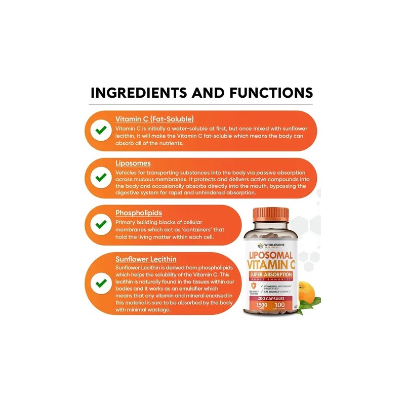 Vitamina C Liposomal 1500mg Alta Absorcion Wholesome Wellnes