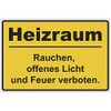 Sign "Heizraum - Rauchen, offenes Licht und Feuer verboten." Aluminium