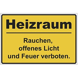 Sign "Heizraum - Rauchen, offenes Licht und Feuer verboten." Aluminium / Dibond 200 x 140 mm - 3 mm Thick