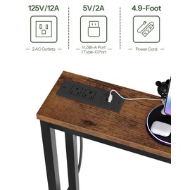 CHOEZON 78.7" Narrow Console Table with Charging Station, Behind Couch Table with 2 AC Outlets, 1 USB and 1 Type-C Port for Hallway, Living Room, Foyer, Rustic Brown and Black TXG02UBF