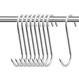 KEJJNYER 8 Pcs 8 inch Meat Hanging Hooks, 10mm Diameter Stainless Steel Meat Hook, Heavy Duty S Meats Hanging Hooks for Butchering, Smoking, Drying, Cooking, Grilling, BBQ