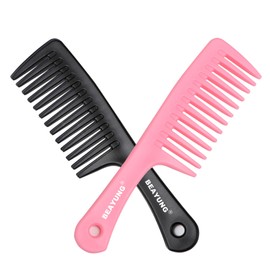 BEAYUNG 2 PCS Large Wide Tooth Comb, Shower Combs for Women, Curly Hair Brush, Detangling Comb, Hair Styling, Hairdressing Tool (1Black,1Pink)