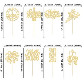 Gyufise 24Pcs 2026 Happy New Year Cupcake Toppers Gold Glitter Firework Clock Hello 2026 Cheers to 2026 Cupcake Pick Decorations for New Years Eve Party Favor Decorations Supplies