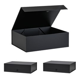 PLINJOY Extra Large Black Gift Box 3 Pack 16.5x14x5.5 Inches,Gift Boxs for Presents with Lid Magnetic Closure Collapsible,Groomsman Proposal Box,Birthday, Christmas,for Clothes and Large Gifts