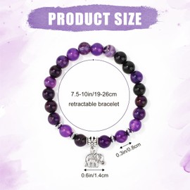 Mikovivi Recovery Gifts for Women, Amethyst Bracelets with Elephant Pendant Decor Crystal Beads Bracelet for Inspirational Gifts, Stone, No Gemstone