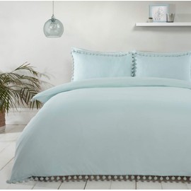 Sleepdown Pom Duck Egg Luxury Easy Care Plain Duvet Cover Quilt Bedding Set with Pillowcases-Double (200cm x 200cm), Polyester, Duckegg