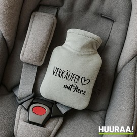 Huuraa Taschenwärmer Herz Geschenk 0,2 Liter Grey Mini Veloursbezug Geschenkidee