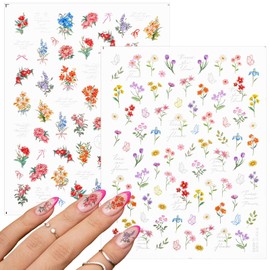 5PCS Colorful Nail Art Stickers, 5D Embossed Floral Nail Decals for DIY Manicure, Self-Adhesive Nail Design Supplies for Women, Summer Tropical Flower Nail Decorations