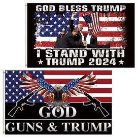 Trump 2024 Flag 3x5 ft 2 Pack Premium Polyester Outdoor Flag God Bless Trump & God Guns and Trump Flag,Double Stitched US American Patriotic Eagle Flag with 2 Brass Grommets for Outdoor Indoor Wall