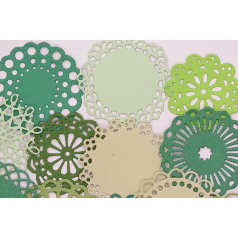 Small Tiny Doilies 12 pc Green Paper Die Cut Scrapbook
