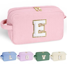 YOOLIFE Cosmetic Bag Teen Girl Stuff - Cute Gifts Letter Makeup Travel Bag Make Up Bag Makeup Brush Bag Toiletry Bag Girls Birthday Gifts for Daughter Sister Wife Mother Her Womens Gifts Letter E