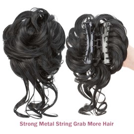 S-noilite Claw Clip Messy Bun Hair Pieces Tousled Updo Fake Hair Bun Chignon Wavy Curly Messy Bun with Clip Hair Extensions Scrunchie Clip on Bun Ponytail Hairpieces for Women(24T613#)