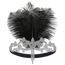 Sunshinesmile Bride Vintage 1920s Flapper Headpiece Roaring 20s Headband for Women Hair Accessory (Rhinestone Feather Black, one size)
