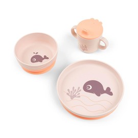 Done by Deer Foodie Baby and Children's Wally Pink Crockery Set - Children's Plate, Bowl and Drinking Cup - Practical Suction Cup Under Children's Tableware, 100% Food Grade PP with Non-Slip TPE