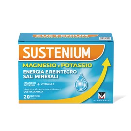 Sustenium Magnesio e Potassio - Integratore alimentare per reintegrare i Sali minerali e recuperare l’energia perduta, con Vitamina C. Confezione da 28 bustine autosolubili