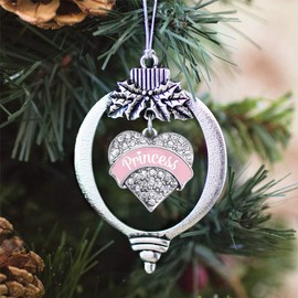 Inspired Silver - Princess - Light Pink Charm Ornament - Silver Pave Heart Charm Holiday Ornaments with Cubic Zirconia Jewelry