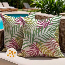 Jayusaror Outdoor Cushion Cover, 45 x 45 cm, Green, Pink, Colourful Cushion Cover, Weatherproof Sofa Cushion, Garden Cushion, Summer Tropical Leaves Decorative Cushion Covers for Sofa, Garden