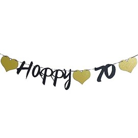 Happy 70 Garland, Gold 70th Birthday Garland, 70th Anniversary Party Decoration for Hanging for Birthday (Happy 70 Garland)