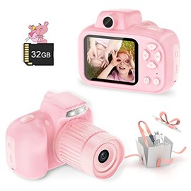 Temodu Kids Camera, Christmas Birthday Gifts for Girls Boys, Digital Camera for Kids Toddler, Kids Selfie Camera, Video Camcorder Camera Toys 3 4 5 6 7 8 9 10 Year Old Girls with 32GB SD Card - Pink