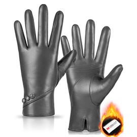 MAGILINK Genuine Sheepskin Leather Gloves For Women, Winter Warm Touchscreen Gloves Thinsulate Lined, Driving Motorcycle Gloves(Gray-M)