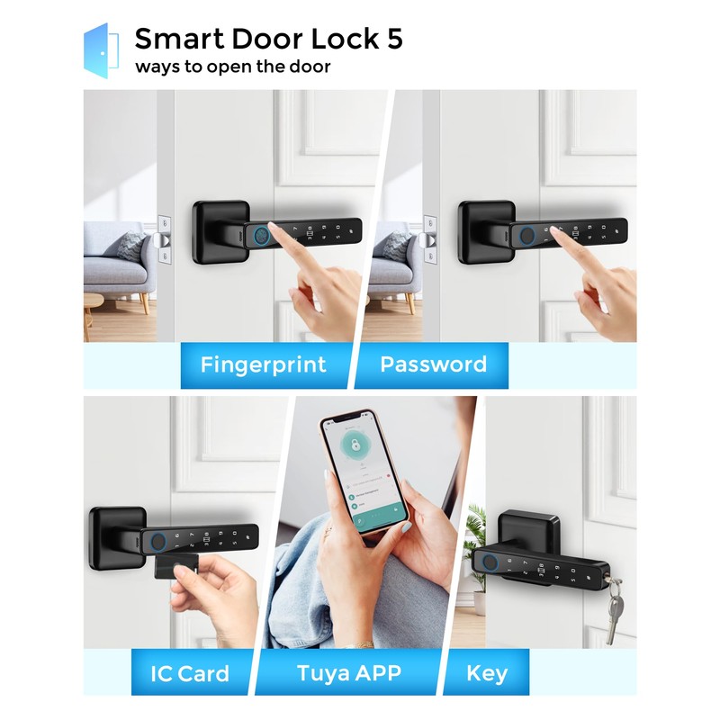 Fingerprint Smart Door Lock for Bedroom, Support Password IC Card