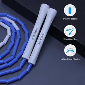 Adjustable Beaded Jump Rope For Adults, Kids, Hererope 10 ft Beaded Jump Rope With Unbreakable Handles & Shatterproof Beads for Enhanced Fitness Training (Blue)