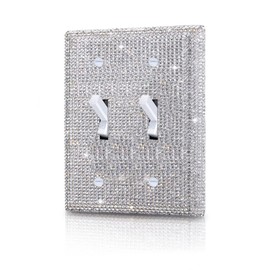 Gaocai Silver Shiny Silver Rhinestones Switch Wall Plate Double Gang Toggle Light Switch Covers Decorator Plate Outlet Wall Plates