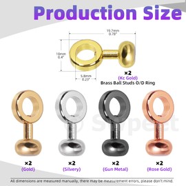 Swpeet 10Pcs 5 Colors Zipper Insert Buckle Ball Studs Rivets O Rings Kit, Stud Screw Buttons Rivets Nails Chicago Stud Screw Metal Ring Head Buttons with Hole for Leather Crossbody Purse Craft