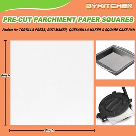 BYKITCHEN 8x8 Inch Non Stick Parchment Paper Sheet Squares for Baking Pan, Square Parchment Paper Liners Compatible with Tortilla Press, Sheet Pan, Air Fryer(100pcs)