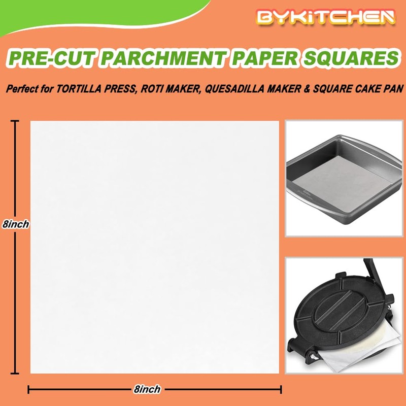BYKITCHEN 8x8 Inch Non Stick Parchment Paper Sheet Squares for