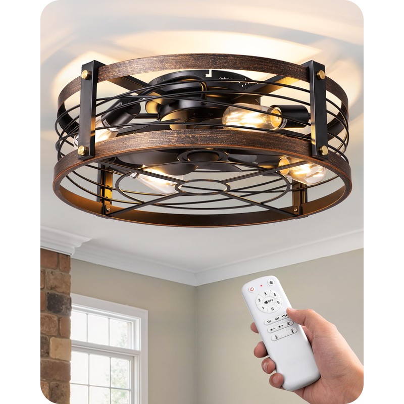EDISHINE 21" Pre-Assembled Ceiling Fans with Lights Flush Mount, 10%-100%