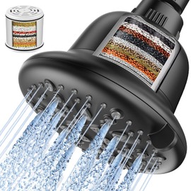 Cobbe Filtered Shower Head, 7 Modes High Pressure Shower Heads - 16 Stage Shower Head Filter for Hard Water for Remove Chlorine and Harmful Substances (Midnight Black Matte, 5 Inch Round)