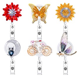 Cute Glitter Crystal Nurse Badge Reel Holder Retractable Bulk 6 Pcs Funny Bling Rhinestone Nursing Student Badge Clip Pack Sunflower Owl Frog Dragonfly Butterfly Medical ID Name Card Accessories