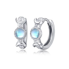 DRINSPER Hecate Moonstone Witchy Earrings For Women 925 Sterling Silver Triple Moon Goddess Hoop Earrings Hekate Pagan Wiccan Magic Jewelry Gifts